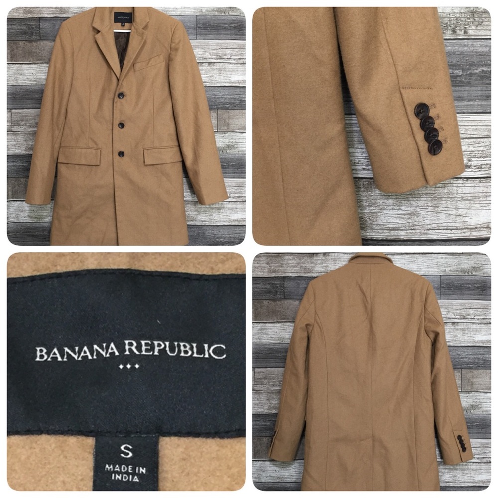 Banana Republic Long Wool Blend Overcoat Jacket Men’s S Tan Brown - Picture 1 of 10